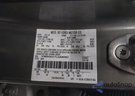 2020 Ford Explorer St z USA, uszkodzony, nr VIN 1FM5K8GC7LGA00583